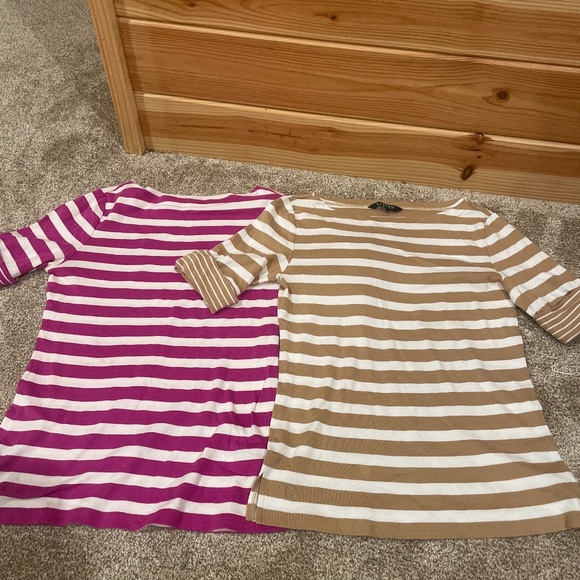 Lauren Ralph Lauren boat neck striped tops (2) purple and tan, size Medium - Picture 1 of 3